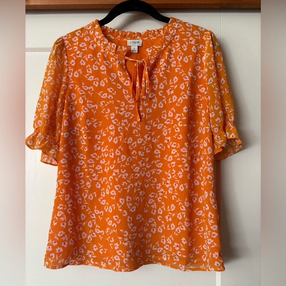 J.Crew Ruffle Short Sleeve Double Layer Floral Blouse Size L